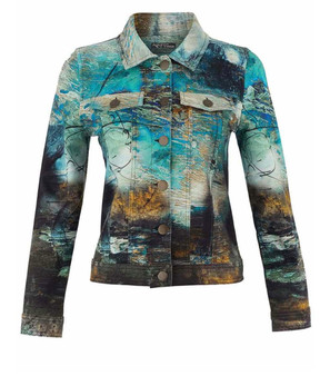 Simply Art by Dolcezza Jean  jacket in Olive/Turquoise Print