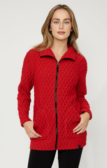 Dolcezza Basketweave  Zip Up Knit Jacket in Red
