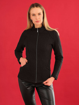Dolcezza Textured Zip Up Knit Jacket in Black
