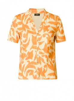 Yest Short Sleeve Knit Abstract Print Shirt in Dusty Orange
