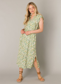 Yest Ruffle Sleeve Dress in Soft Leaf Pattern
