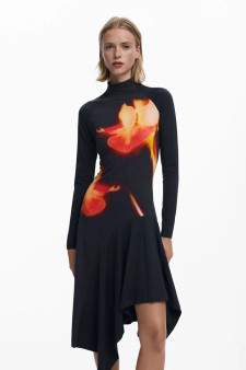 Desigual Long Sleeve Asymmetrical  Dress