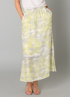 Yest Crinkle Texture Skirt in Soft Gray/Lime Print