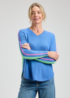 Zaget + Plover Cotton Cashmere V-Neck Sweater in Chambray