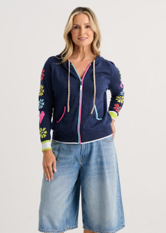 Zaget + Plover Cotton Cashmere Zip Up Hoodie Sweater in Denim