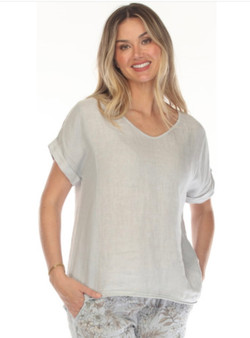Flora Ashley Italian Linen Top in Pale Gray