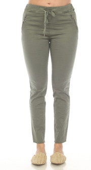 Flora Ashley Italian Cotton Drawstring Pants in Olive