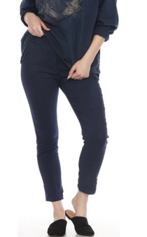 Flora Ashley Italian Cotton Drawstring Pants in Navy