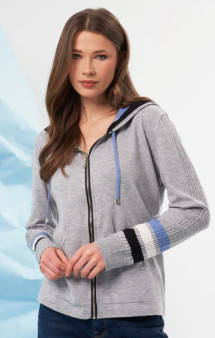 French Kyss Zip Up Heather Gray Hoodie with Stripes