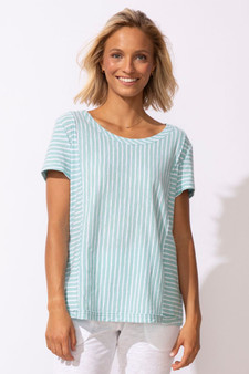 Escape by Habitat Cotton/Linen Short Sleeve Striped Tee in Mint