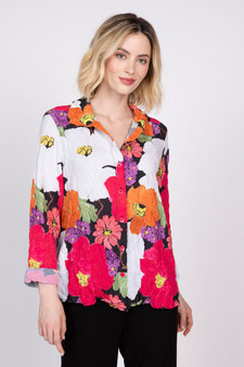 Olivia by Habitat Button Down Floral Crinkle Crepe Shirt in Azalea
