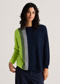 Zaget + Plover Cotton Cashmere Sweater in Navy/Green and Gray