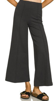Wide Leg Ponte Knit Crop Pants in Black