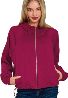  Zip Up Hoodie Scuba Jacket in Merlot