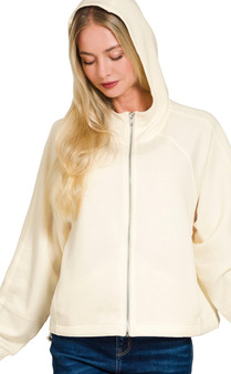 Zip Up Hoodie Scuba Jacket in French Vanilla