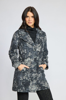 Olivia by Habitat Abstract Print Knit Car Coat in Black/Gray