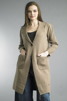 Tempo Paris Long Coat Sweater in Camel