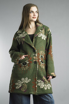 Tempo Paris Floral Embriodered Coat in Forest