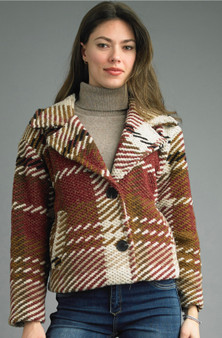 Copy of Tempo Paris Plaid Crop Jacket in Brown Combo