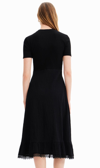 Desigual Short Sleeve Knit And Crinkle Dress in Black Desigual Short Sleeve Knit And Crinkle Dress in Black