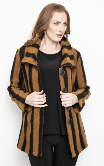 LIV by Habitat Striped Car Coat in Cinnamon/Black
