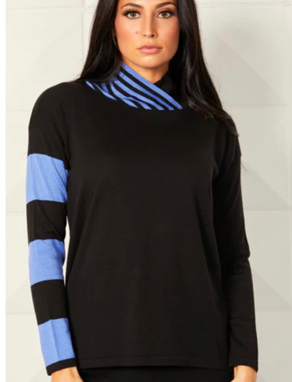 Angel Colorblock Criss Cross Neck  Sweater with Stripes