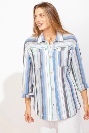 Escape by Habitat Gauze Shirt Jacket in Marina Stripe