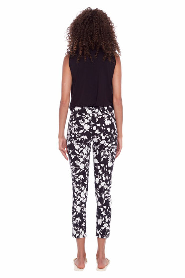 UP Pants Pull On Black and White Floral Pants with Front Pockets