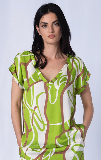 Anonyme Italian Print  Blouse in Lime