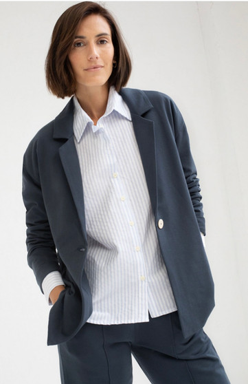 Mus + Bombon Barcelona Cotton Knit One Button Jacket in Navy