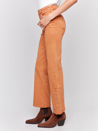 Charlie B Wide Leg Jeans with Snap Detail in Gingerbread