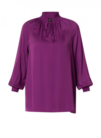 Yest Smocked Mock Neck Blouse in Plum