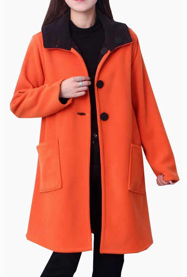 Reversible Fleece Coat with Hood in Orange