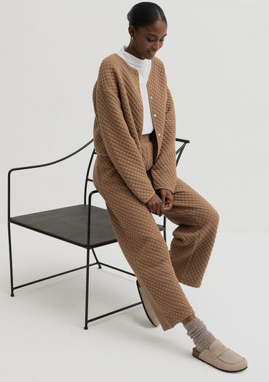 Mus + Bombon Quilted Crop Jacket in Taupe