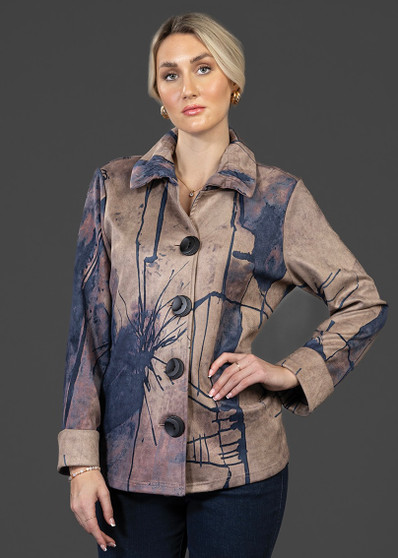 Variations Faux Suede Jacket in Taupe and Navy