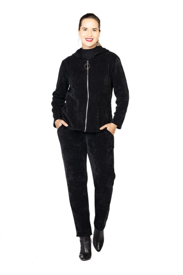 Cherish Italy Corduroy Zip Up Jacket in Black