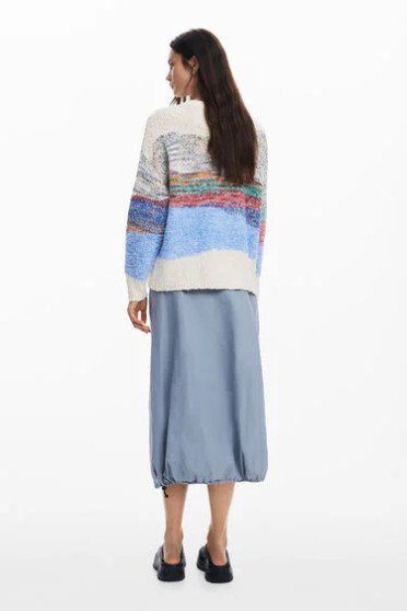 Desigual Loose Fit Crewneck Sweater with Floral Trim