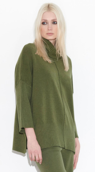 By.U Italy Viscose Blend Loose CowlNeck Sweater in Olive