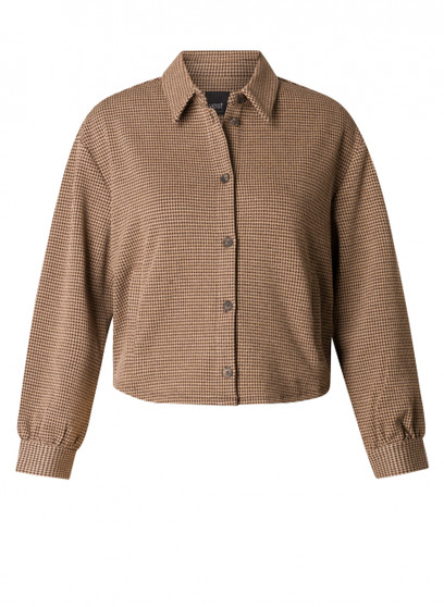 Yest Houndstooth Knit Crop Jacket in Brown