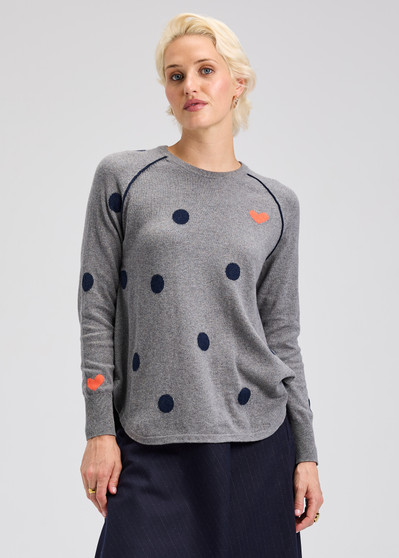 Zaget + Plover Cotton Cashmere Crewneck Sweater Dots and Heart
