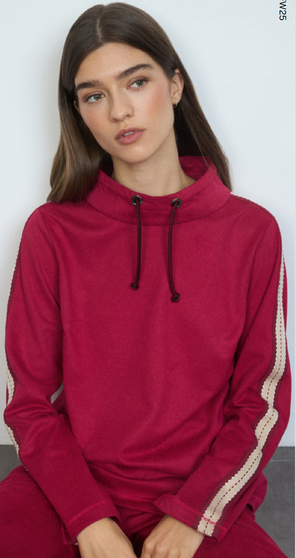 Tinta-Barcelona Funnel Neck Pullover in Raspberry