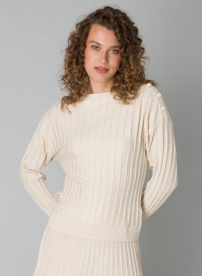 Yest Crop Sweater with Textured Ribbing in Ivory