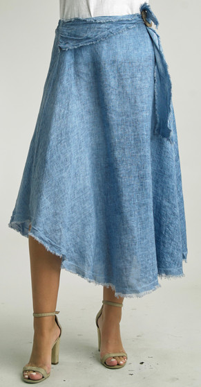Tempo Paris Italian Linen Skirt in Blue