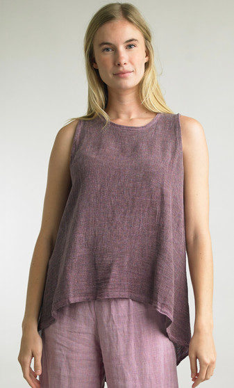 Tempo Paris Italian Linen Sleeveless High Low Top in Magenta