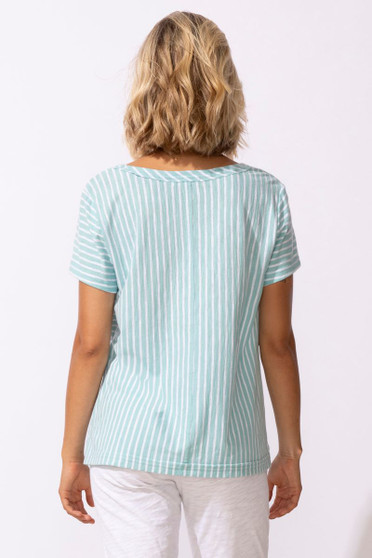 Escape by Habitat Cotton/Linen Short Sleeve Striped Tee in Mint