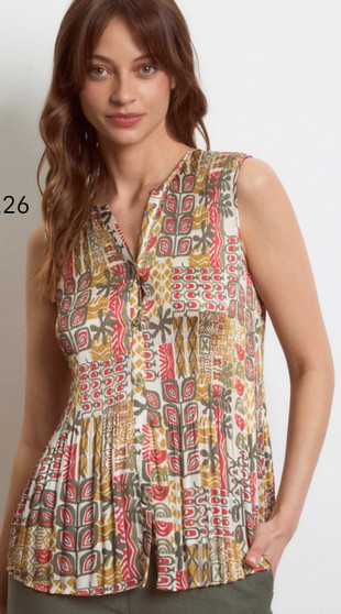 Tinta Mini Pleat Sleeveless Blouse in Abstract Print