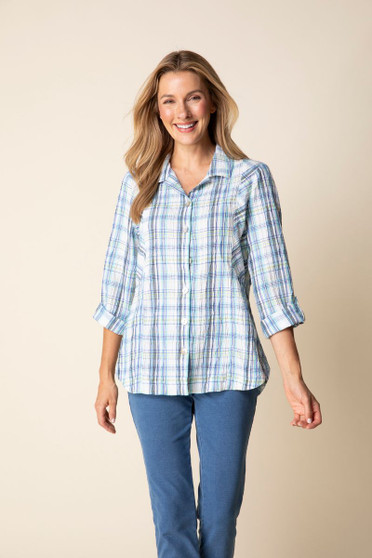 Habitat  Plaid Shirt with Tab Sleeves in Sky