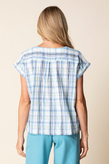 Habitat  Plaid Top with Cap Sleeves in Sky