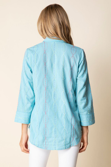 Habitat  Cotton/Linen Shirt with Embroidery in Topaz