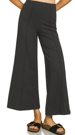 Wide Leg Ponte Knit Crop Pants in Black